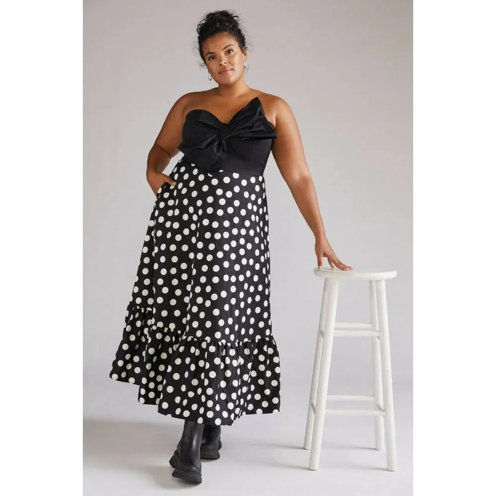 NWT Anthropologie Hutch Bow-Tie Maxi Dress 26W HTF Black White Polka Dot $218